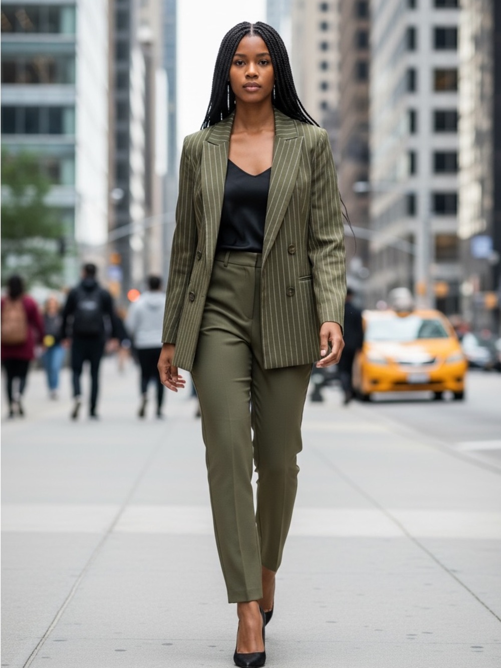 Tahari Olive Pinstripe Tailored Blazer